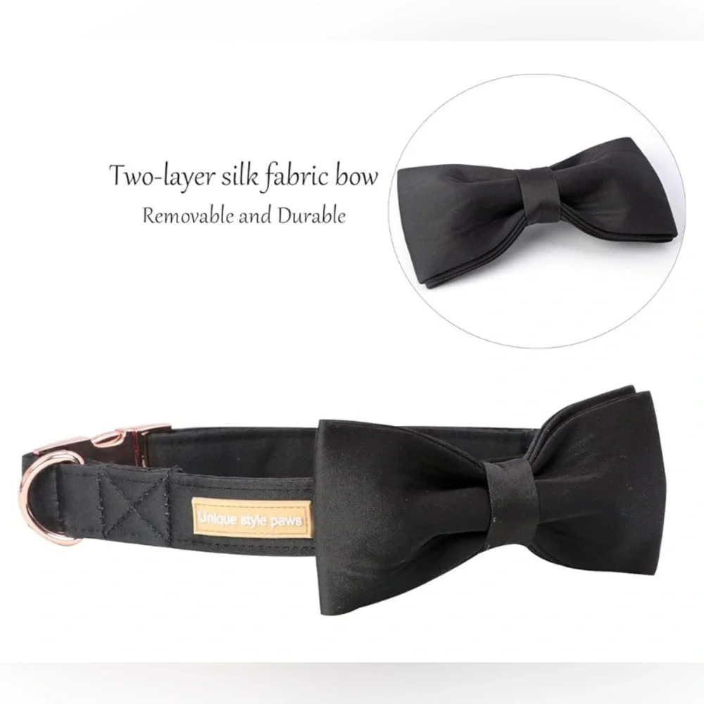 ⭐️New Unique style paws Dog Collar, Black Silk Dog Collar with Bow